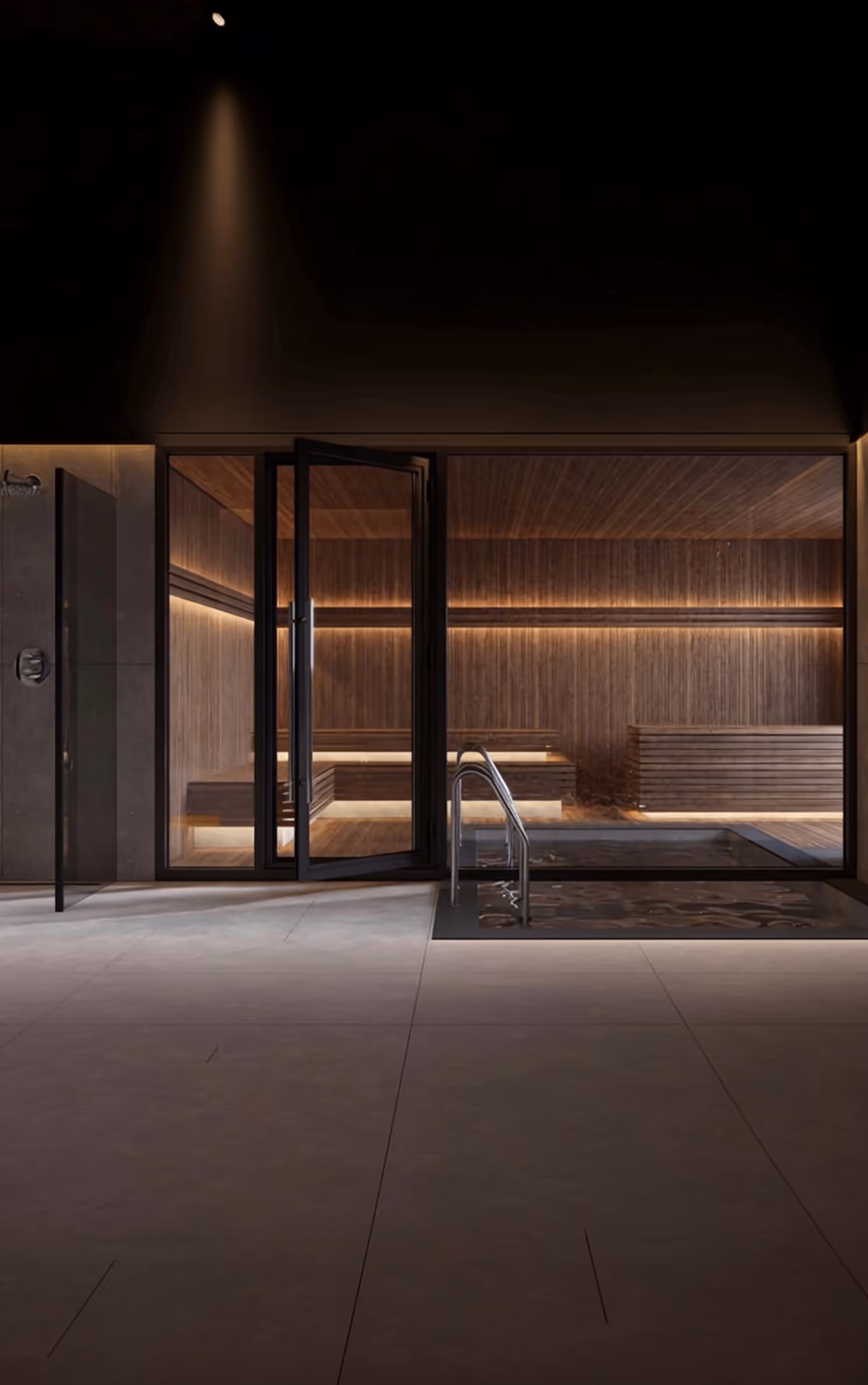 Residents’ spa and sauna at Cascade apartments, London